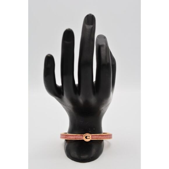 Coach Bangle Bracelet Rose Gold Tone Pink Glitter Enamel Thailand Signed Bin7 - Picture 6 of 12